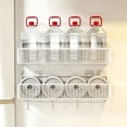 thumbnail image 6 of Wall Mount Storage Basket,Metal Grid Hanging Shelf with Bottom Hooks for Office Kitchen Entryway,White, 6 of 6