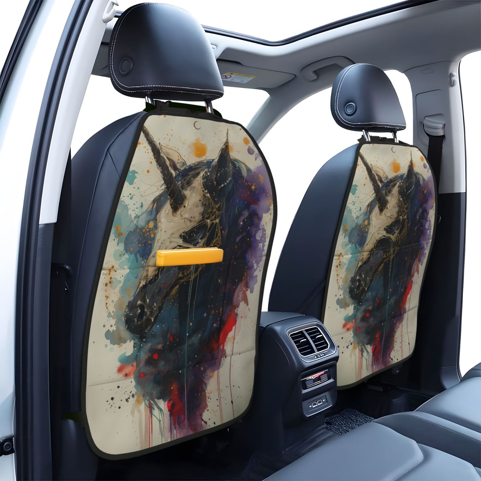Xecao Colorful Ink Cute Horse Pattern Car Seat Back Protector 2 Pack Large Capacity Pocket, Kick Mats Back Seat Protector