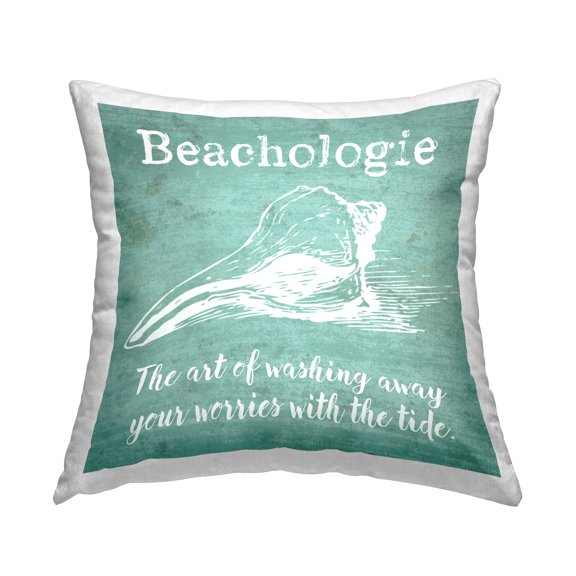 Stupell Industries Beachologie Turquoise Phrase Square Decorative Printed Throw Pillow, 18 x 18