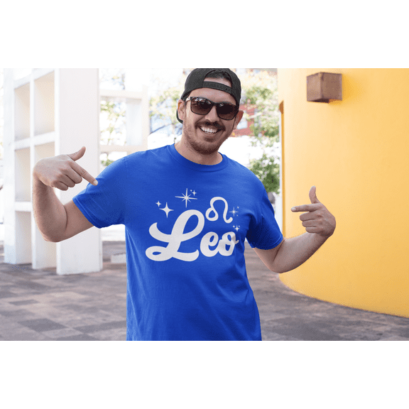 Respect My Tshirt - Leo Zodiac Sign Graphic T-Shirt, Astrology Symbol Design, Crew Neck, Blue, Small