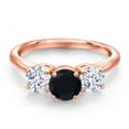 thumbnail image 3 of Gem Stone King 18K Rose Gold Plated Silver Black Onyx and White Zirconia Engagement Ring for Women | 2.30 Cttw | Round 6MM | Gemstone December Birthstone | Size 9, 3 of 6