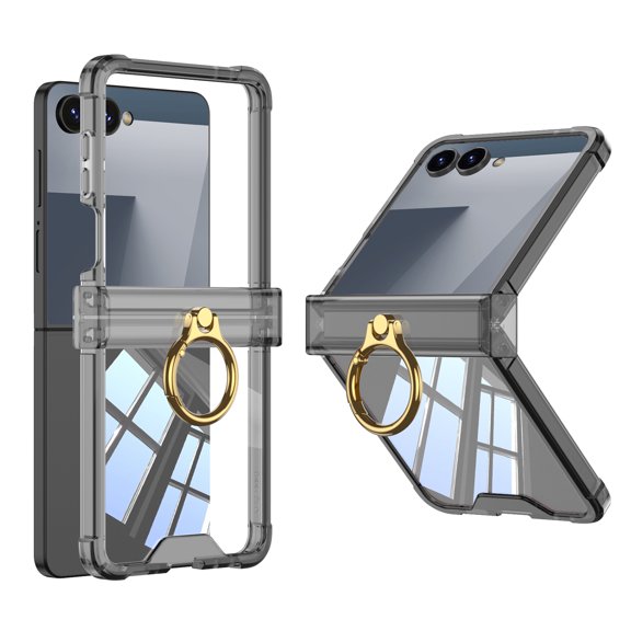 Allytechgroup Rugged Case for Samsung Galaxy Z Flip 6 with Metal Ring Kickstand Shockproof Soft TPU Bumper Cover Hard PC Shell Slim Lightweight Stand Anti-slip Phone Case for Galaxy Z Flip 6, Black