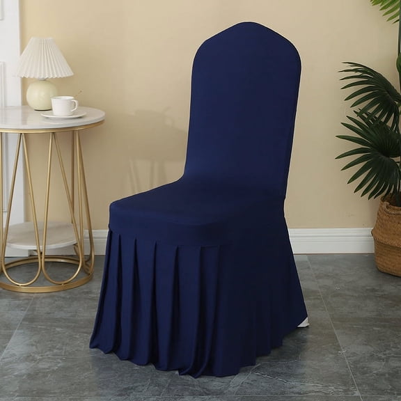 Nvzi -b Dining Room Chair Covers Set of 2, Stretch Slipcovers with Skirt Super Fit Spandex Chair Seat Protector Cover for Dining Room, Hotel, Ceremony (Dark Blue)