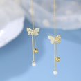 thumbnail image 5 of Sterling Silver Butterfly Threader Earrings Dangle Chain for Women Teens Pearl Long Dangle Earrings Tassel, 5 of 10