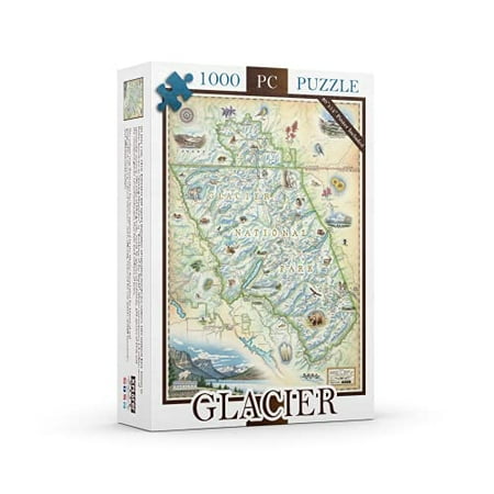Glacier National Park Map Cardboard Jigsaw Puzzle - 1000 Pieces Hand-Illustrated - Educational Family Activity Ages 7+ Includes Poster - 25.4 x 19.8