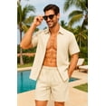 thumbnail image 2 of Men's 2-Piece Beige Summer Outfit - Casual Short Sleeve Button Down Shirt & Shorts Set for Beach & Vacation, 2 of 7