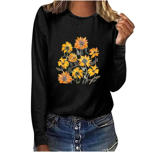 Pompotops T-shirt à Manches Longues Col Rond et Imprimé Femme Chemisier