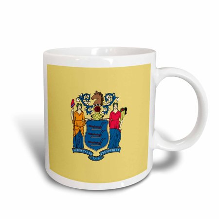3dRose Flag of New Jersey - US American United State of America USA - Liberty Prosperity Coat of arms seal, Ceramic Mug, 15-ounce