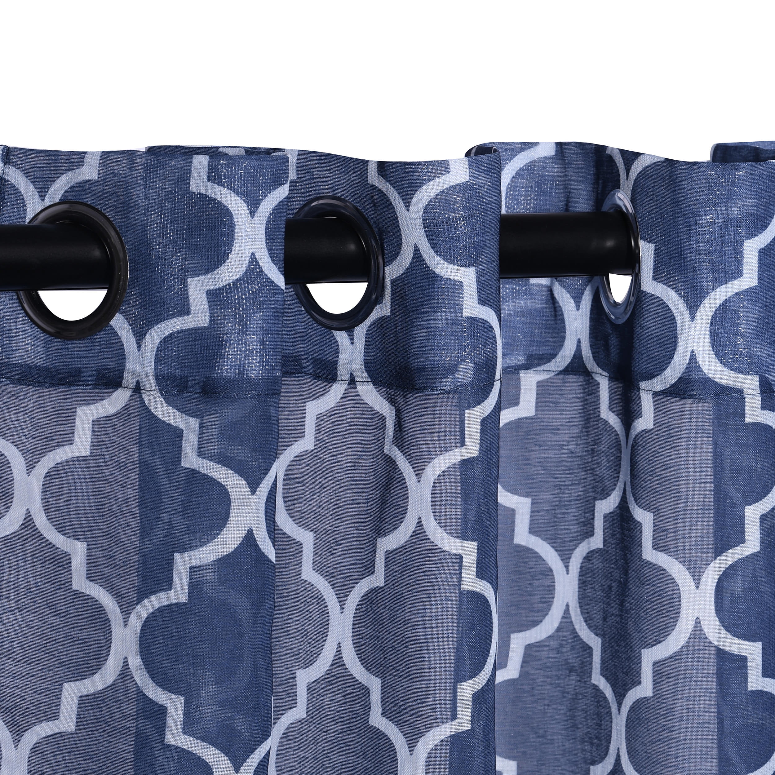 Superior Lightweight Trellis Sheer Curtains Set of 2, Grommet Header Curtain Pannel, Blue, 52"W x 108"L