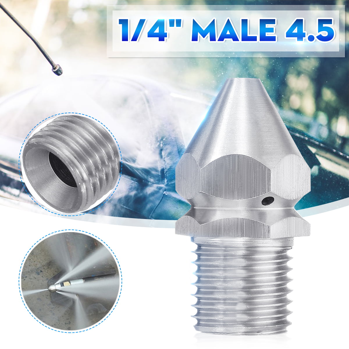 1/4BSP Stainless Steel Pressure Washer Drain Sewer Cleaning Rotating Nozzle Jet 