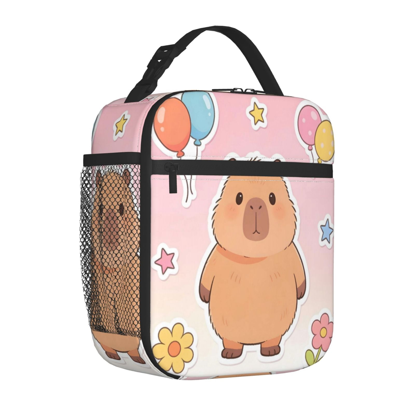 Lunch Bag For Women Men Insulated Portable Lunch Box Bento Box Office Picnic Travel Cooler Bag Capybara Balloon Flower Star