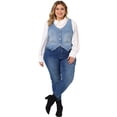 thumbnail image 3 of DARING DIVA Women's Plus Size Button Down V Neck Sleeveless Jean Waistcoat 6X Light Blue, 3 of 6
