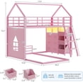 thumbnail image 6 of Floor Bunk Bed Twin over Twin Size with 6 Storage Drawers and LED Lights, L-Shaped Low Bunk Bed Frame with Open Storage Box, Safety Guardrail & Ladder, House Shaped Metal Bunk Beds for 2 Teens, Pink, 6 of 9