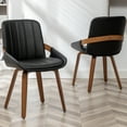 thumbnail image 3 of FOWEOAIU Modern Dining Chairs,Leather Upholstered Walnut Wood Kitchen Dining , Black (Set of 2) ﻿, 3 of 14