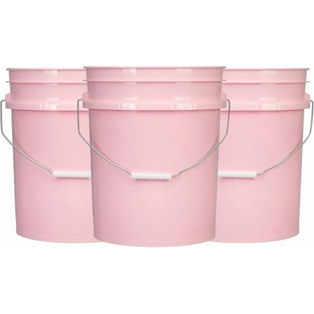 5 Gallon Pink Food Grade Plastic Storage Bucket (Pack of 3) Made in USA (Pink Buckets Without Lids)