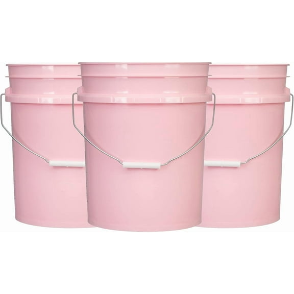 5 Gallon Pink Food Grade Plastic Storage Bucket (Pack of 3) Made in USA (Pink Buckets Without Lids)