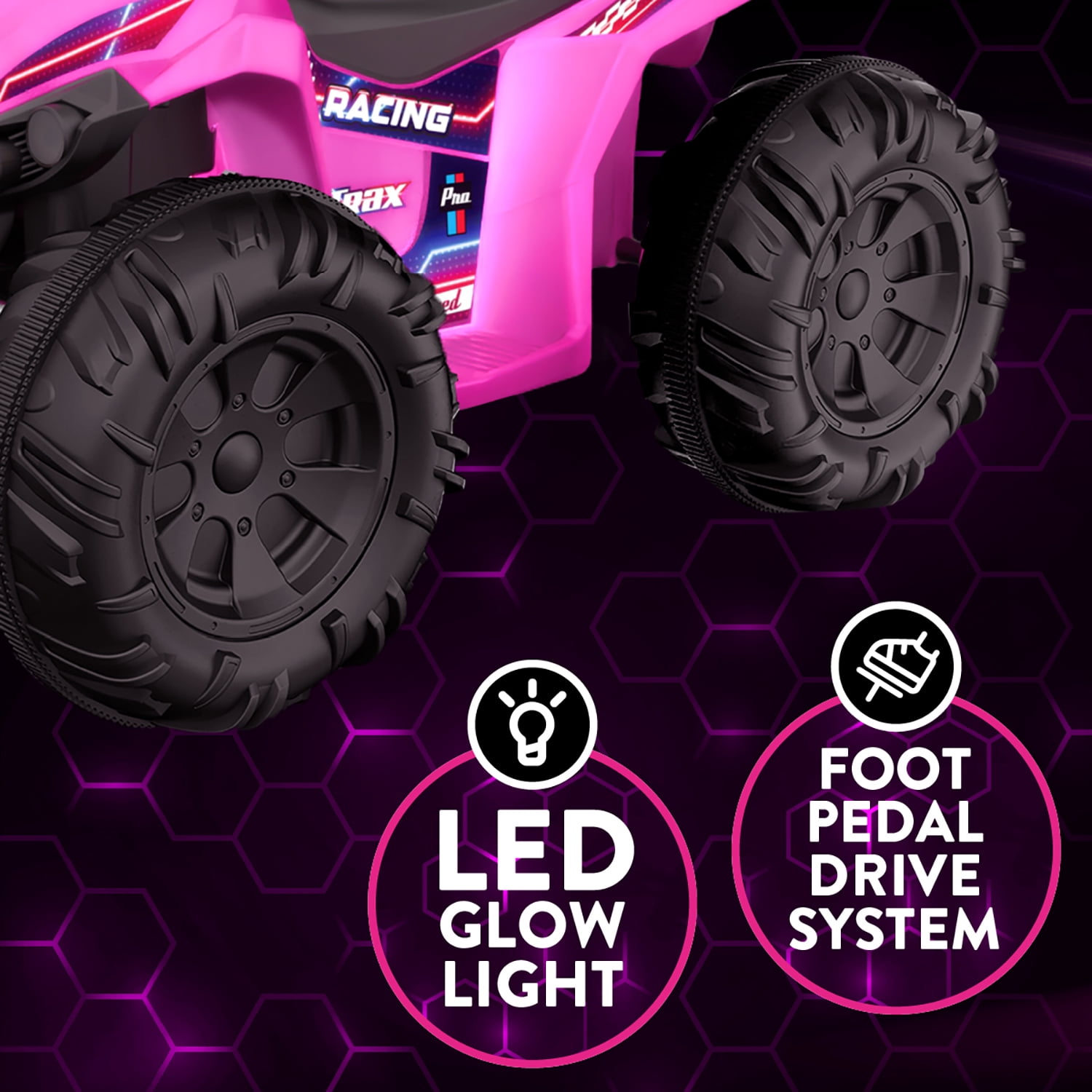 Kid Trax 12V Glow ATV Ride-On Toy, Pink, with LED Lights, Rechargeable Battery, Ages 3–6