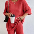 thumbnail image 1 of Conjunto De Dos Piezas Acanalado Sólido, Camiseta Extragrande De Cuello Redondo Y Pantalones Cortos Ajustados, Ropa De Mujer, 1 of 4