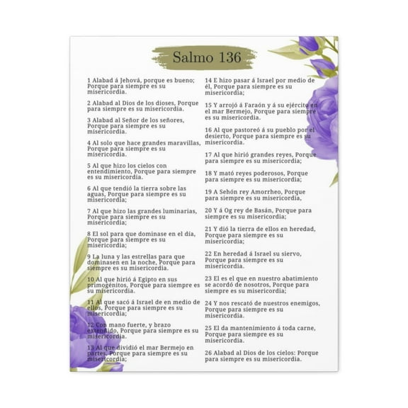 Salmo 136 Impresion De Arte Crist en la Pared Lista Para Colgar in Spanish Ready to Hang Bible Canvas Unframed