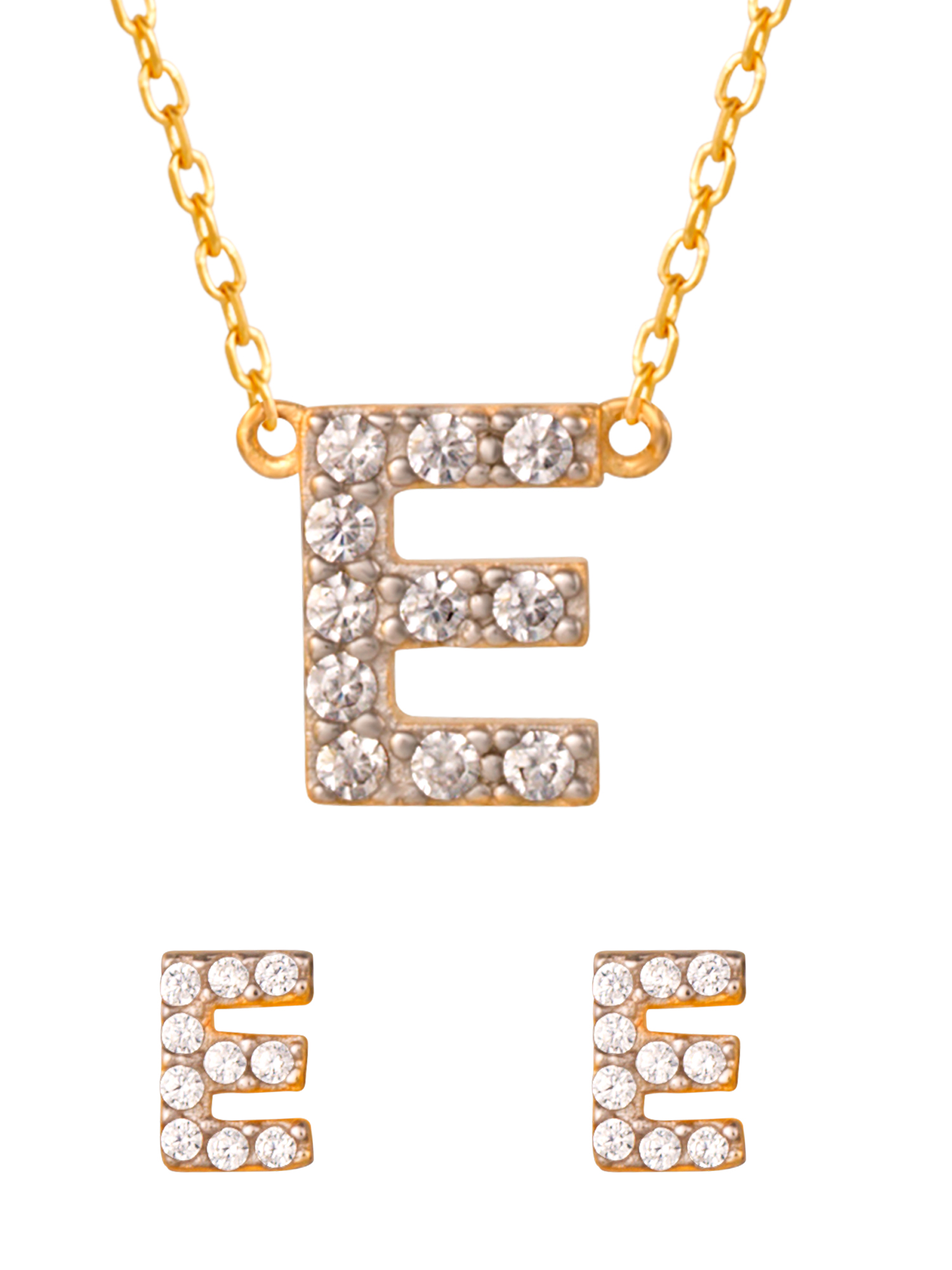 Brilliance Fine Women’s Sterling Silver 14kt Gold Plated Cubic Zirconia Initial E Pendant Set