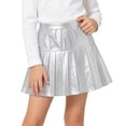 thumbnail image 2 of OGLCCG Girls Metallic Skater Skirt Sparkly Shiny Flared Pleated A-Line Mini Skort Holographic Skort with Shorts,Size 8, 2 of 7