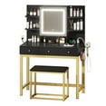 thumbnail image 3 of DWVO Makeup Vanity Set with LED Lighted Mirror, Makeup Desk with Drawers & Stool, Vanity Dressing Table with Hidden Storage Shelves, Makeup Dressing Table Set for Girls,Princess, Black, 3 of 12