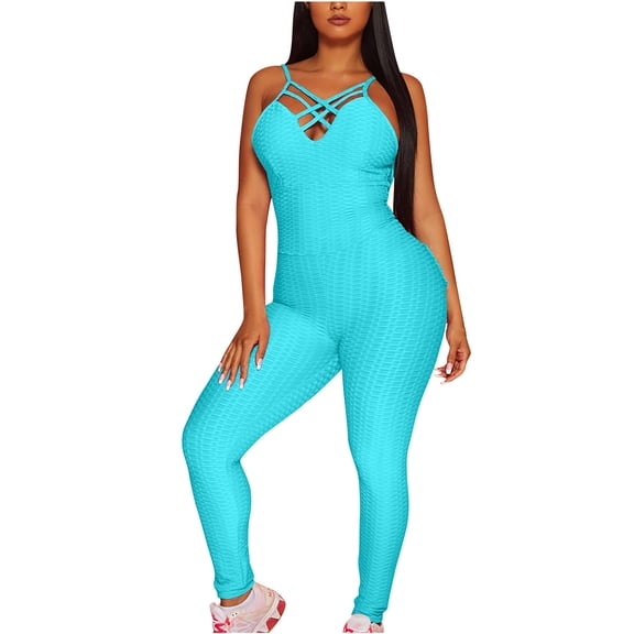 FYEGRE Women's Backless Yoga Jumpsuit for Fitness Exercise and Comfort Women's Yoga Pants Sky Blue M