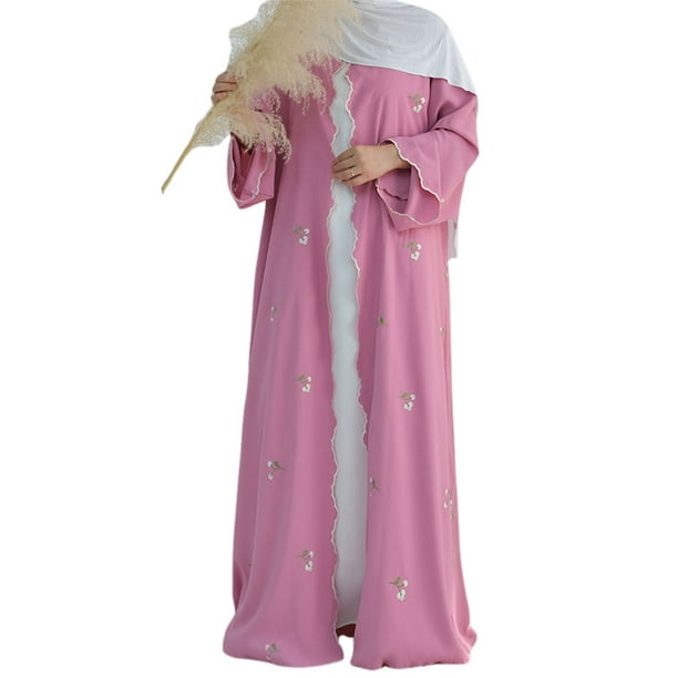 Musulmán Suelto Burqa Frente Open Owavy Abaya Women Turquía Modesta Rosta (L) Rosa