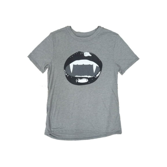 Stranded Womens Gray Vampire Fangs Halloween T-Shirt Short Sleeved Tee Shirt XL