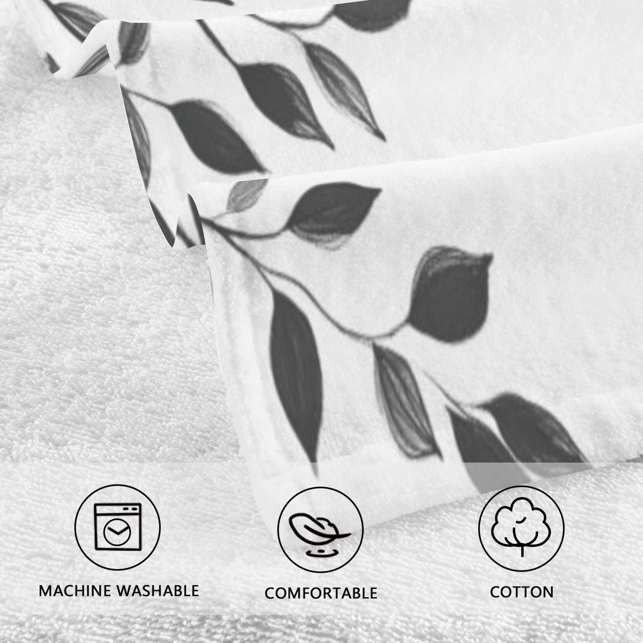 Cotton Towel Two-Piece 16x28 Inch One Sizex2 Face Towel Set Towel Set Cotton Hand Bath Towel Bathroom Beach Black Leaf Print