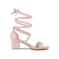 thumbnail image 3 of BLISSFUL STEP Women's Open Toe Lace up Sandals Mid Block Heels Sandals Light Pink 7, 3 of 7