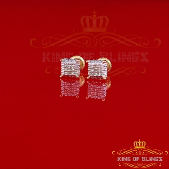 King of Bling's 10K Real Yellow Gold Real Diamond 0.05CT Men's/Women's Stud Micro  Square Earring