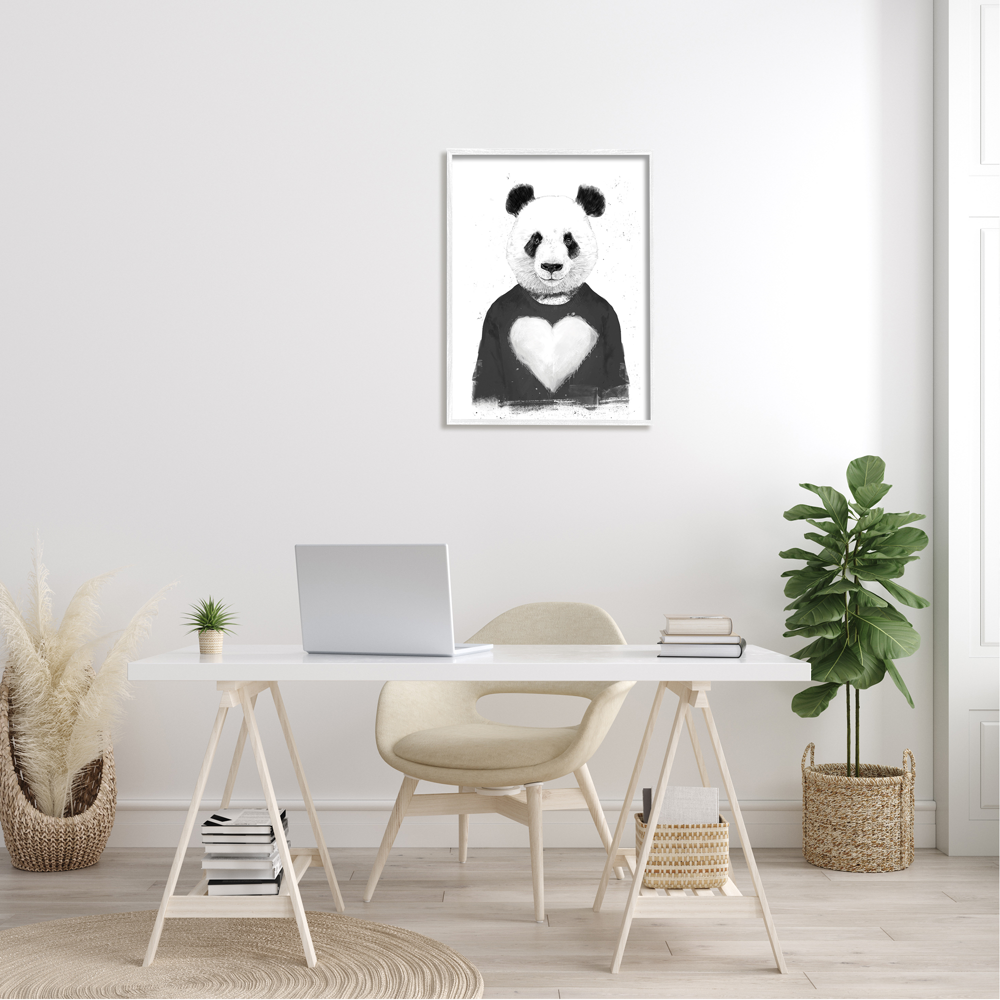Stupell Industries Playful Panda Bear Black & White Heart Sweater Framed Wall Art, 24 x 30, Design by Balazs Solti