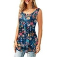 thumbnail image 6 of Summer Saving Wycnly Tank Top for Women Floral Round Neck Sleeveless T Shirts Button Down Loose Flowy Pleated Swing Vest Tunic Navy XL Up to 65% off, 6 of 6