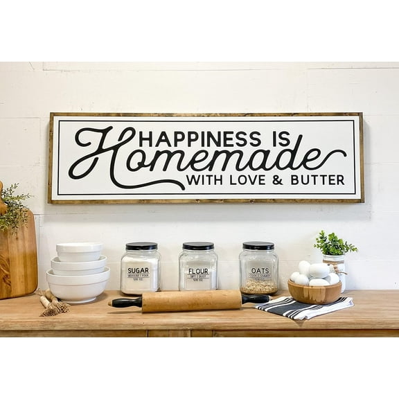 Happiness is Homemade Happiness is Homemade Sign Homemade Sign Kitchen Sign Farmhouse Sign Farmhouse Kitchen Sign Love Butter Wood Signs with Quotes Wood Sayings Signs 4x16 Inch
