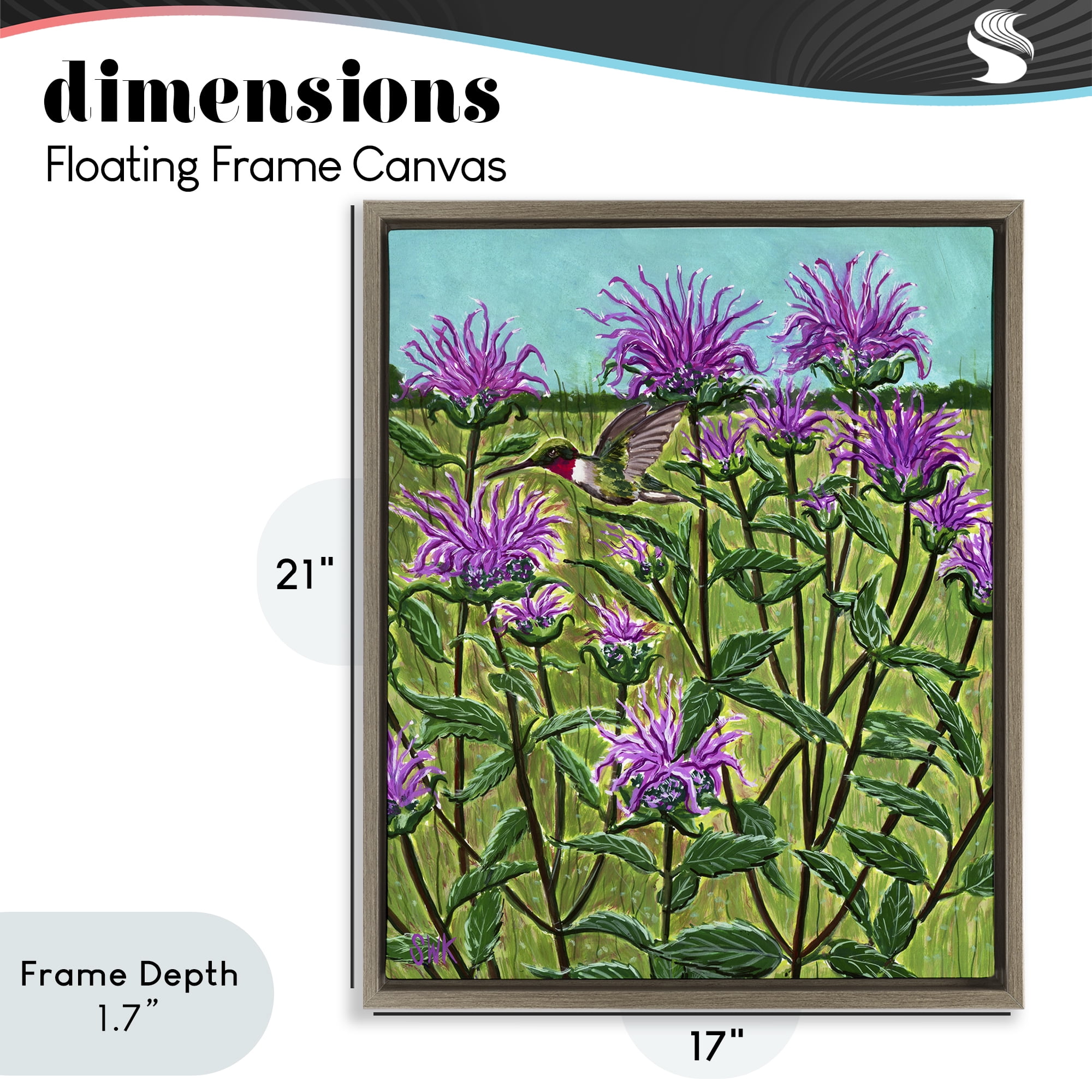 Stupell Industries Ruby Throated Hummingbird & Beebalm Brown Framed Floater Canvas Wall Art, design by Sarah Waldron Kimball