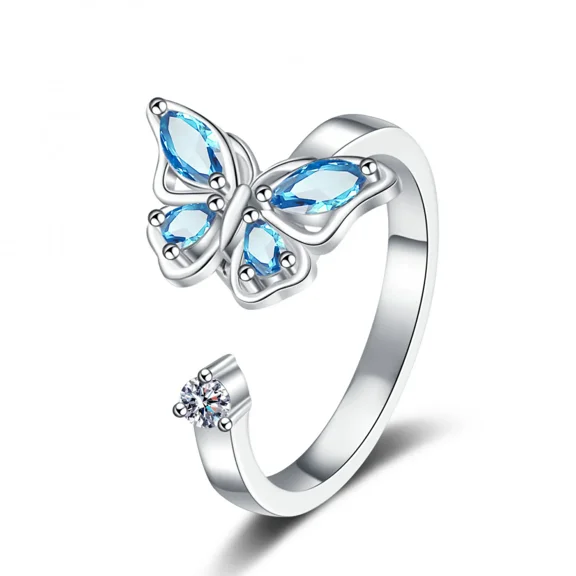AONYIYI Women's Rotatable Butterfly Open End Ring, Adjustable Size