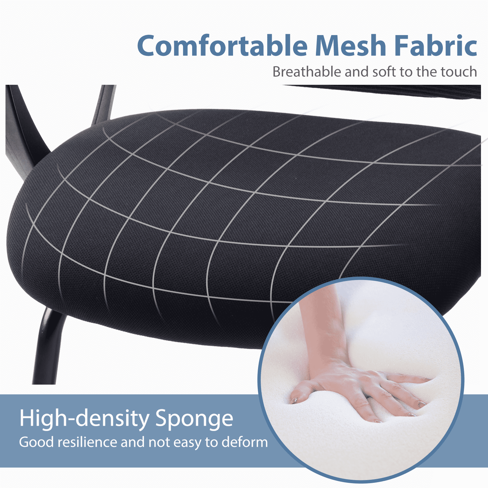 MAYEERTY Office Desk Chair No Wheels, Ergonomic Executive Sled Base Mesh Computer Chairs with Comfy Arms and Lumbar Support for Home Conference Room Bedroom
