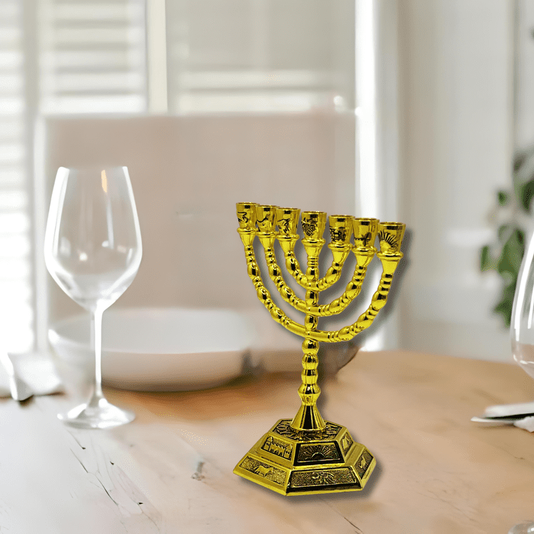 Gold Menorah with 12 Tribes of Israel Design photo 6