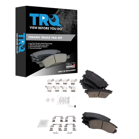 TRQ Front and Rear Brake Pad Set Ceramic Hardware Fits 2018-2022 Mitsubishi Outlander PHEV
