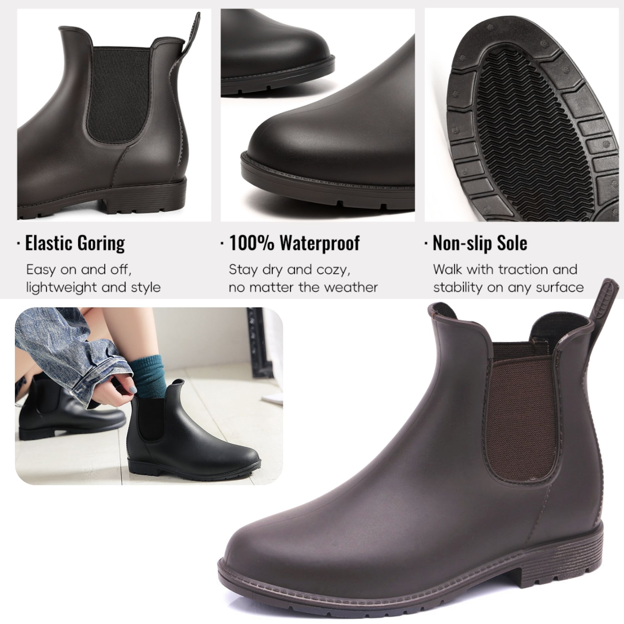 CHICVOMEY Women's Waterproof Chelsea Rain Boots Anti-Slip Rubber Ankle Boots for Gardening Walking & Outdoor Comfort Short Rainboots for Women