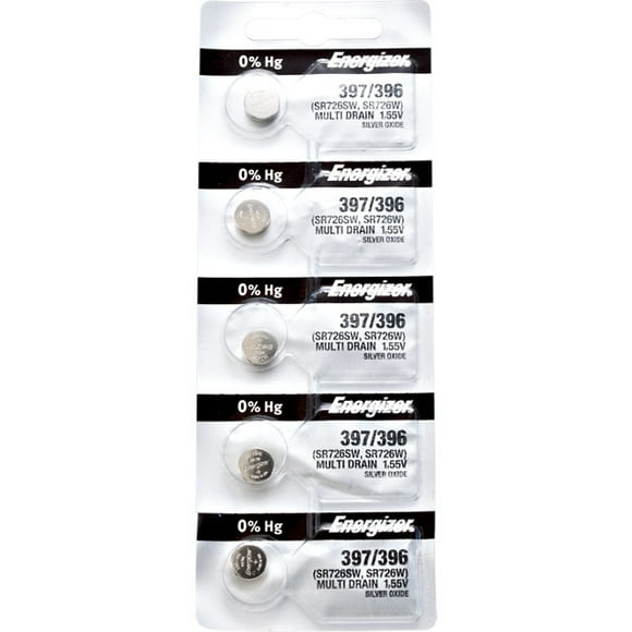 5 x Energizer 397 Watch Batteries, 1.55V, equivalent SR726SW, 396, SR726W