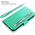 thumbnail image 2 of Wallet Case for iPhone XR, 5 Card Slots Magnetic Closure Zipper Pocket Handbag PU Leather Flip Case with Wrist Strap TPU Kickstand Cover for iPhone XR - Mint Green, 2 of 14