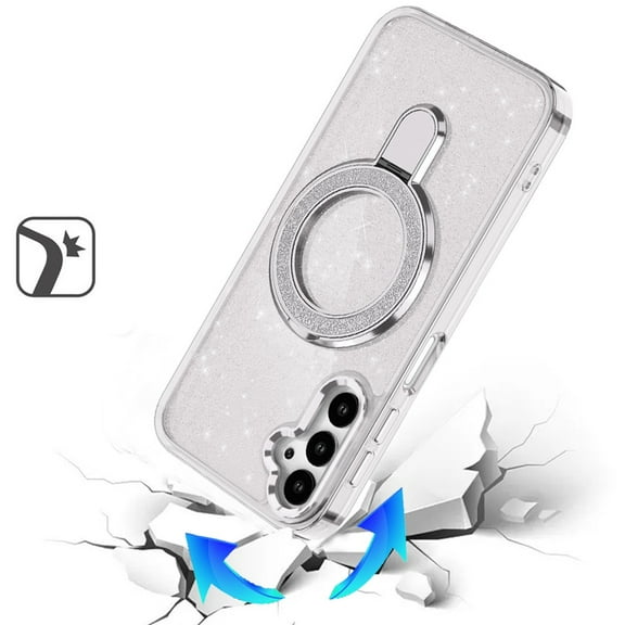 XPM for Samsung Galaxy A16 5G Phone Case, Transparent Glitter Bling Case with Rotating Magnetic Ring Stand, Shockproof Hybrid Cover for Galaxy A16 (Clear)