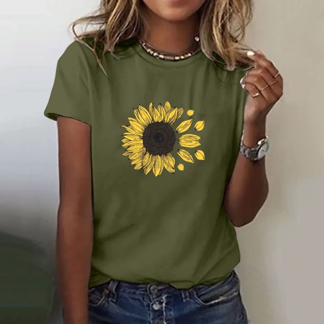 Fiudx Ofertas Relámpago Blusa de Manga Corta con Estampado de Moda para Mujer, Divertida Camiseta con Cuello Redondo