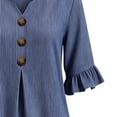 thumbnail image 5 of Hfnxid 3/4 Sleeve T Shirts for Women Loose Fit Striped Ruffle Shirt Button Up V Neck Blouses Dressy Casual Fall Clothes Blue M, 5 of 6