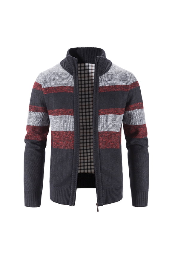 Men's Slim Fit Cardigan Sweaters Soft Striped Thermal Winter Warm Thick Fleece Lined Knitted Full Zip Business Casual Cable Knit Long Sleeve Sweater with Pockets Color Block Navy 42