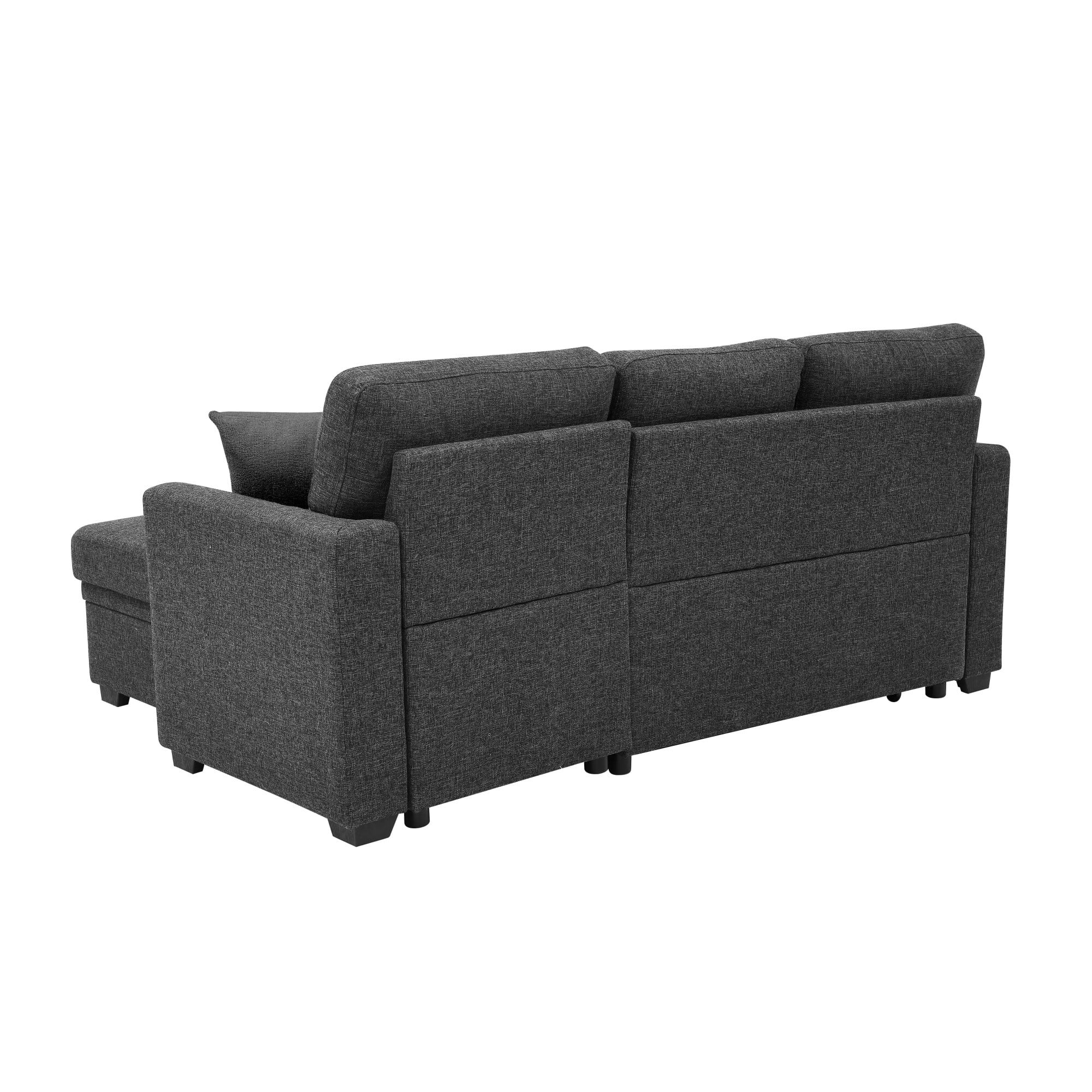 DEALTOPS L-Shaped Sectional Sofa Bed with Reversible Storage Chaise, Pull-Out Sleeper Couch for Living Room, Black