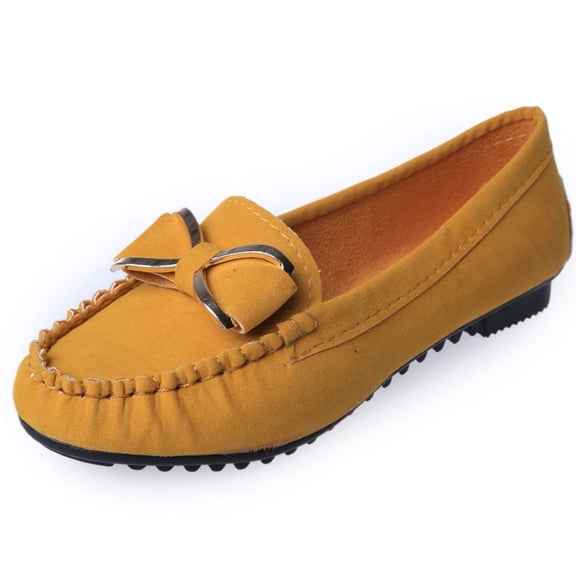 Lovskoo Women's Slip On Flats Sandals Round Toe Shoes Solid Colors Fashion Bow Knot Cozy Shoes Loafer Yellow