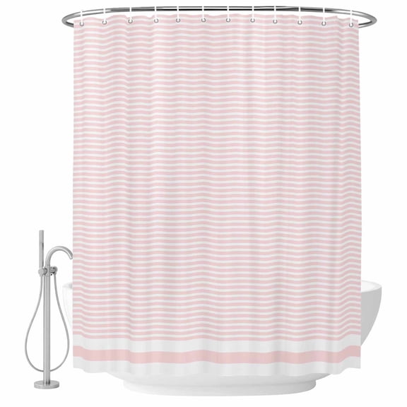 Pink Stripe Fabric Shower Curtain Stripe Pink White Washable Shower Curtains for Bathroom, Waterproof Bath Curtain with Hooks Home Decor 36x72in
